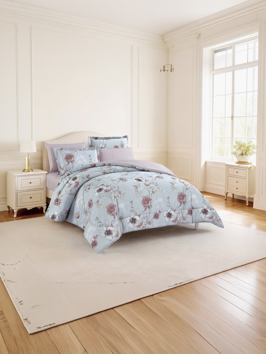 All Season Printed Reversible 4-Pieces Twin Size Comforter Set - 170x240 cm