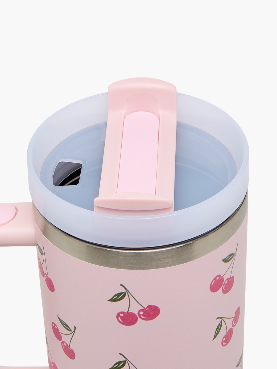 Cherry Print Double Wall Stainless Steel Tumbler with Handle