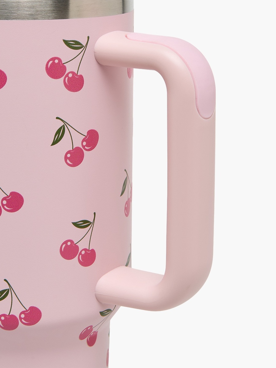 Cherry Print Double Wall Stainless Steel Tumbler with Handle