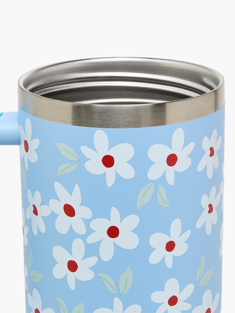 Daisy Print Double Wall Stainless Steel Tumbler with Straw