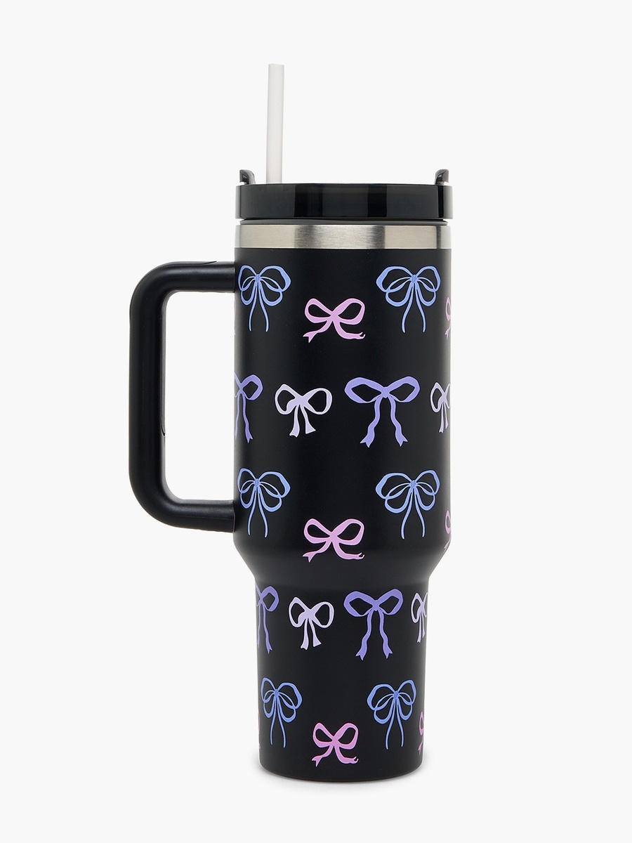 Bow Print Double Wall Stainless Steel Tumbler with Straw