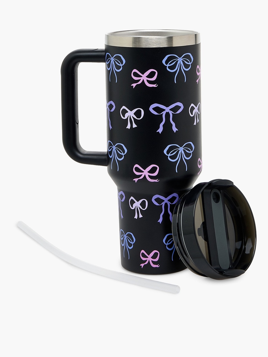Bow Print Double Wall Stainless Steel Tumbler with Straw