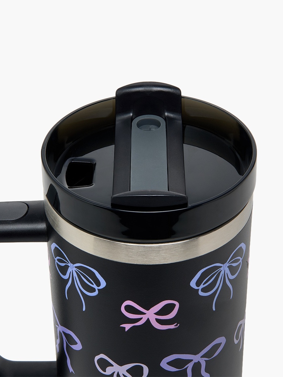 Bow Print Double Wall Stainless Steel Tumbler with Straw