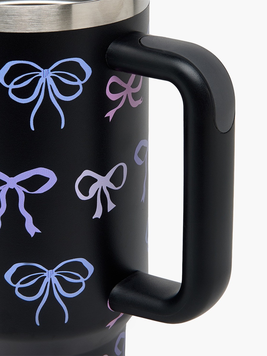 Bow Print Double Wall Stainless Steel Tumbler with Straw