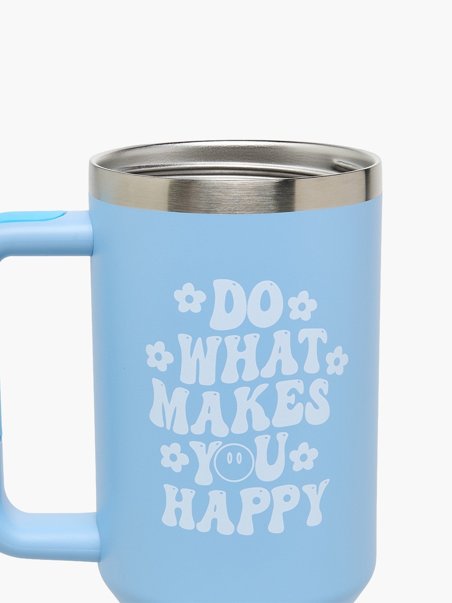 Slogan Print Double Wall Stainless Steel Tumbler with Handle