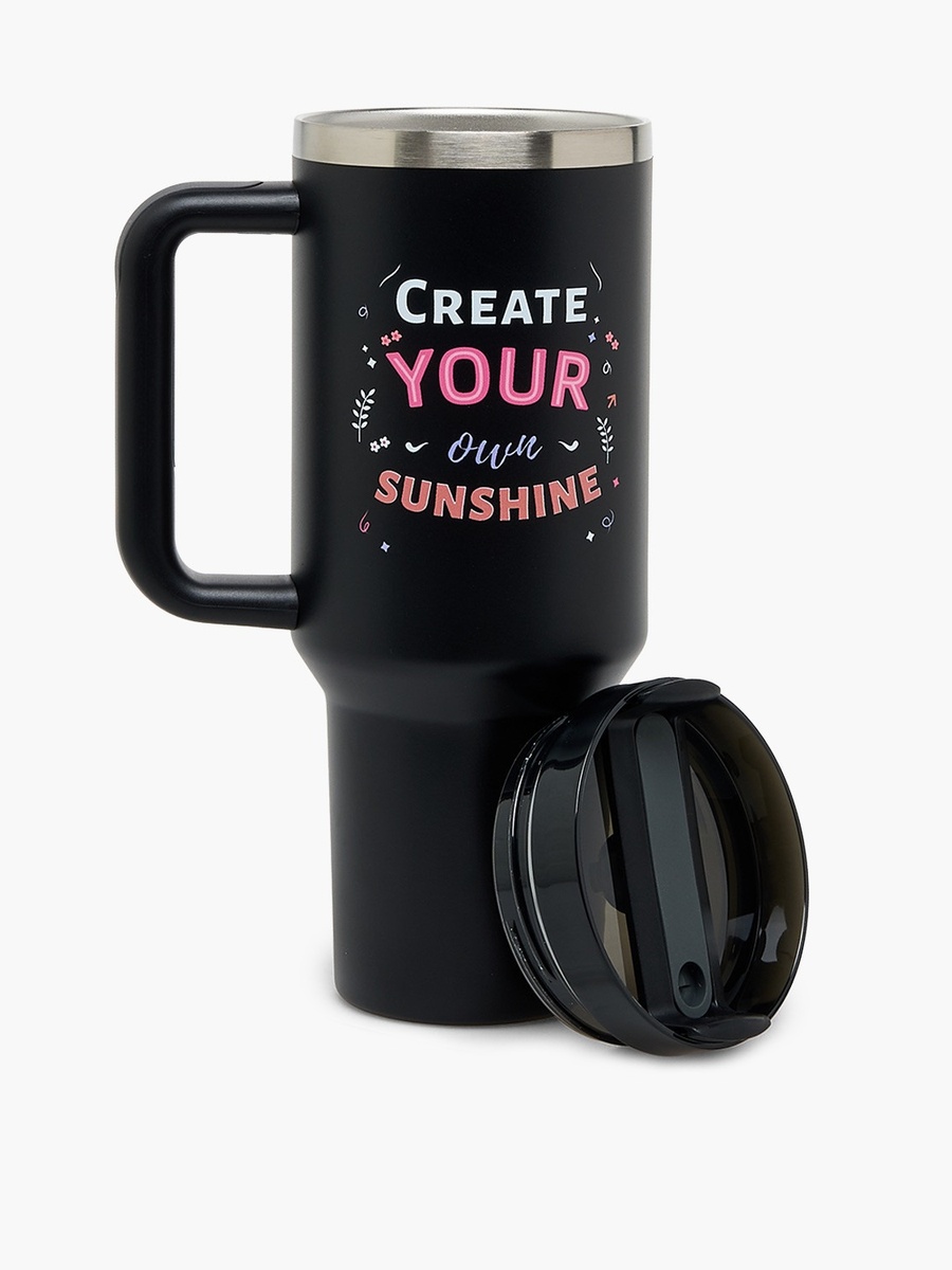 Slogan Print Double Wall Stainless Steel Tumbler with Straw
