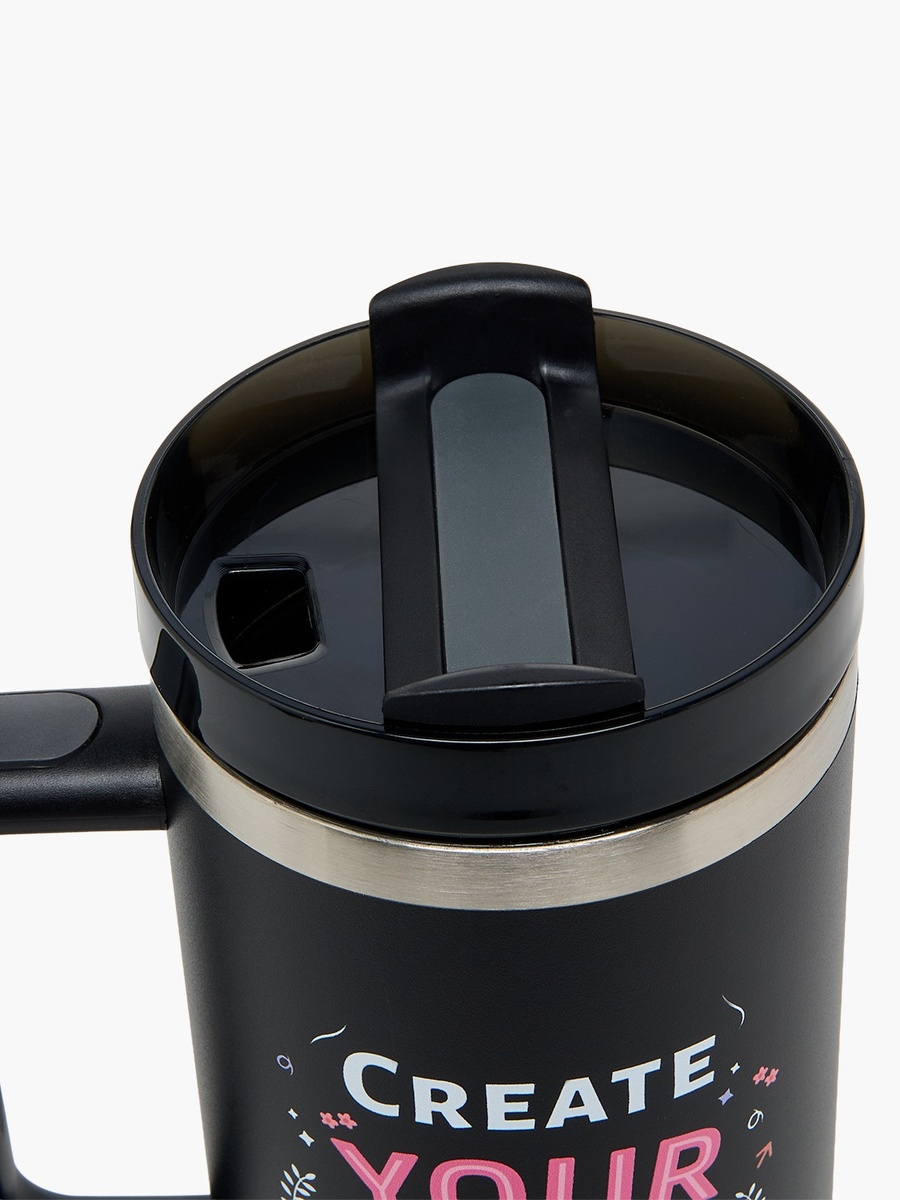 Slogan Print Double Wall Stainless Steel Tumbler with Straw