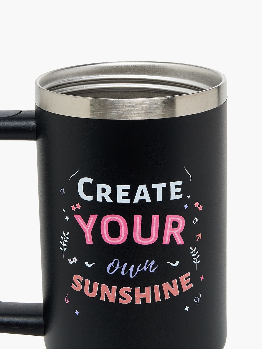 Slogan Print Double Wall Stainless Steel Tumbler with Straw
