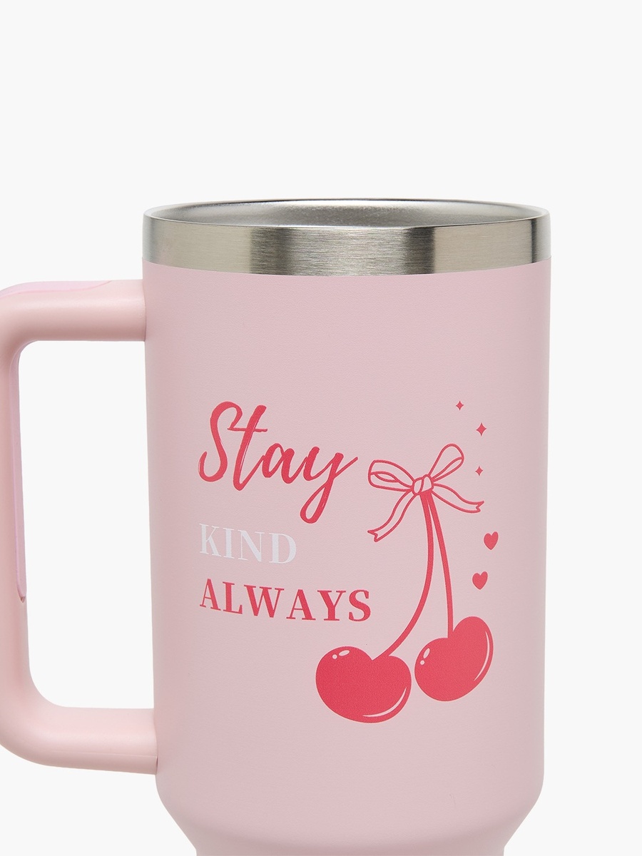 Slogan Print Double Wall Stainless Steel Tumbler with Handle