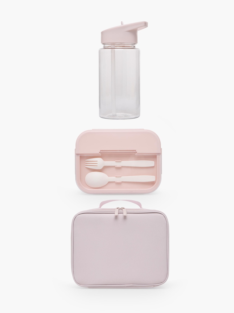Girls Solid 3-Piece Lunch Bag Set with Lunch Box and Water Bottle - 1 L
