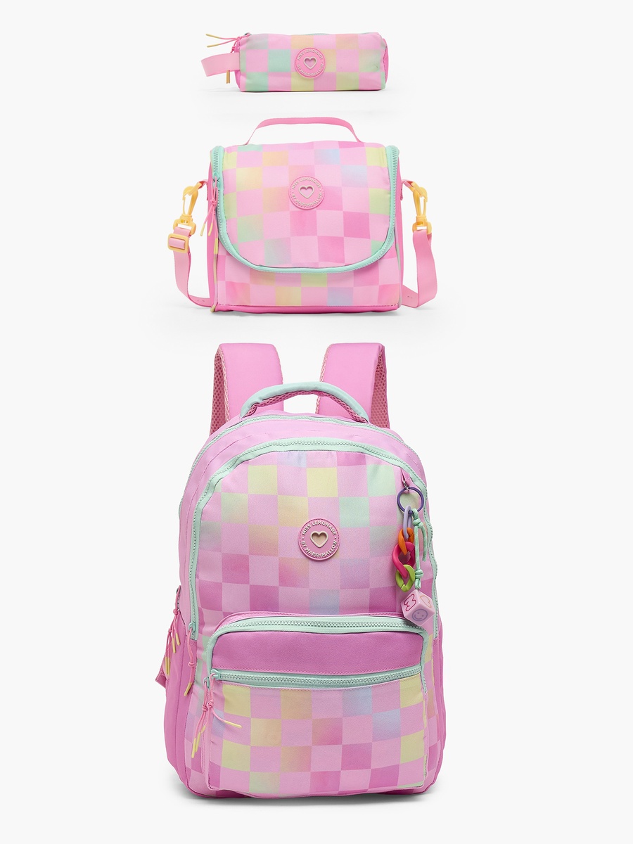 Girls Checked Lunch Bag with Detachable Strap