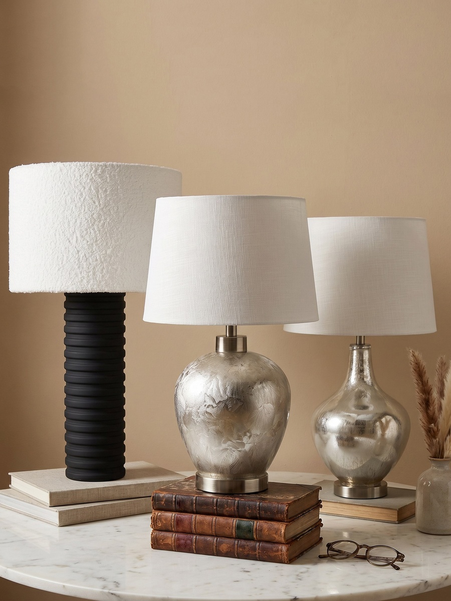 Merick Ceramic Table Lamp with Linen Shade - 35x64 cm