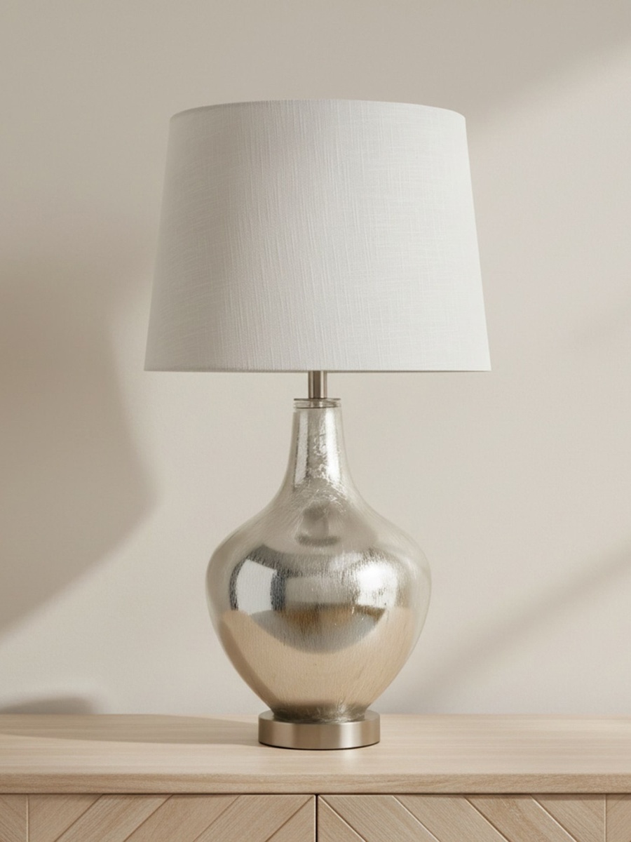 Merick Glass Table Lamp with Linen Shade - 35x63 cm