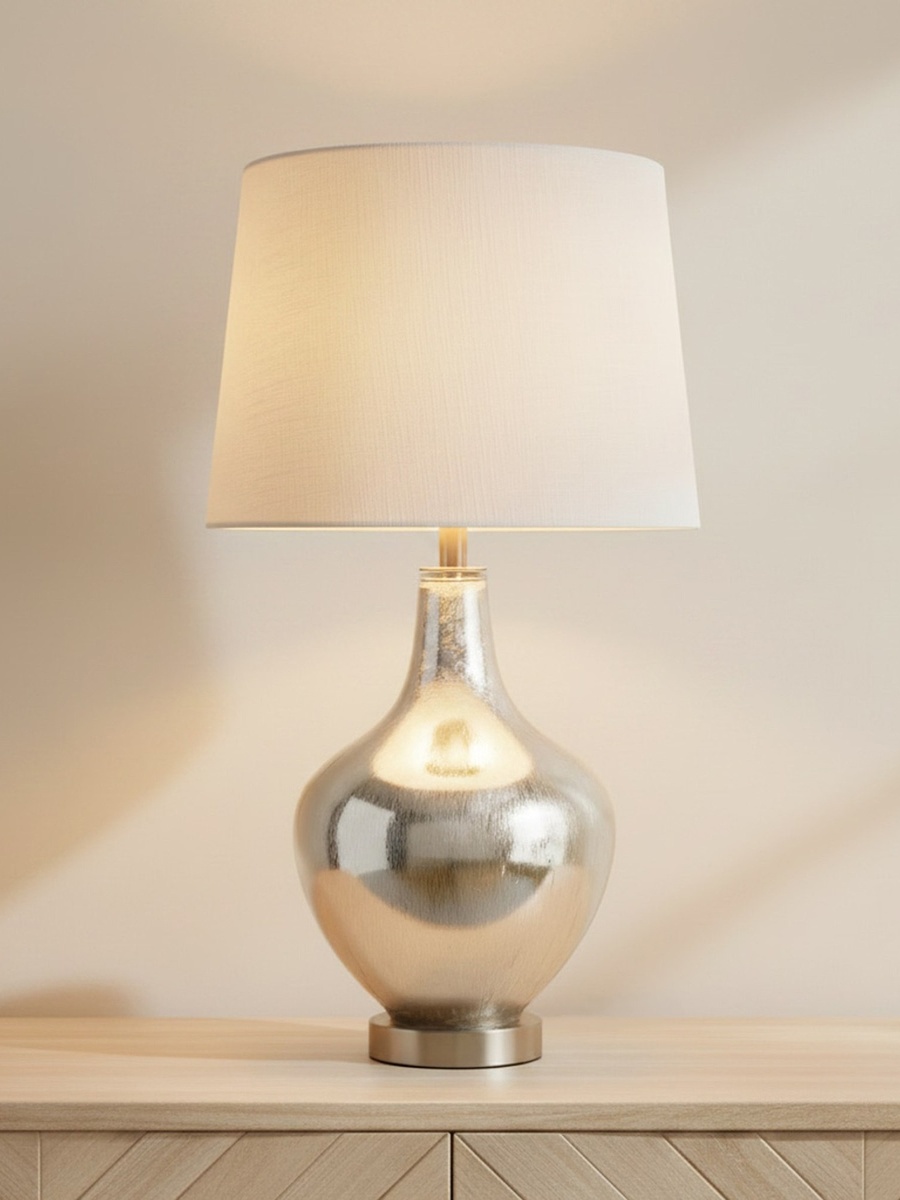 Merick Glass Table Lamp with Linen Shade - 35x63 cm