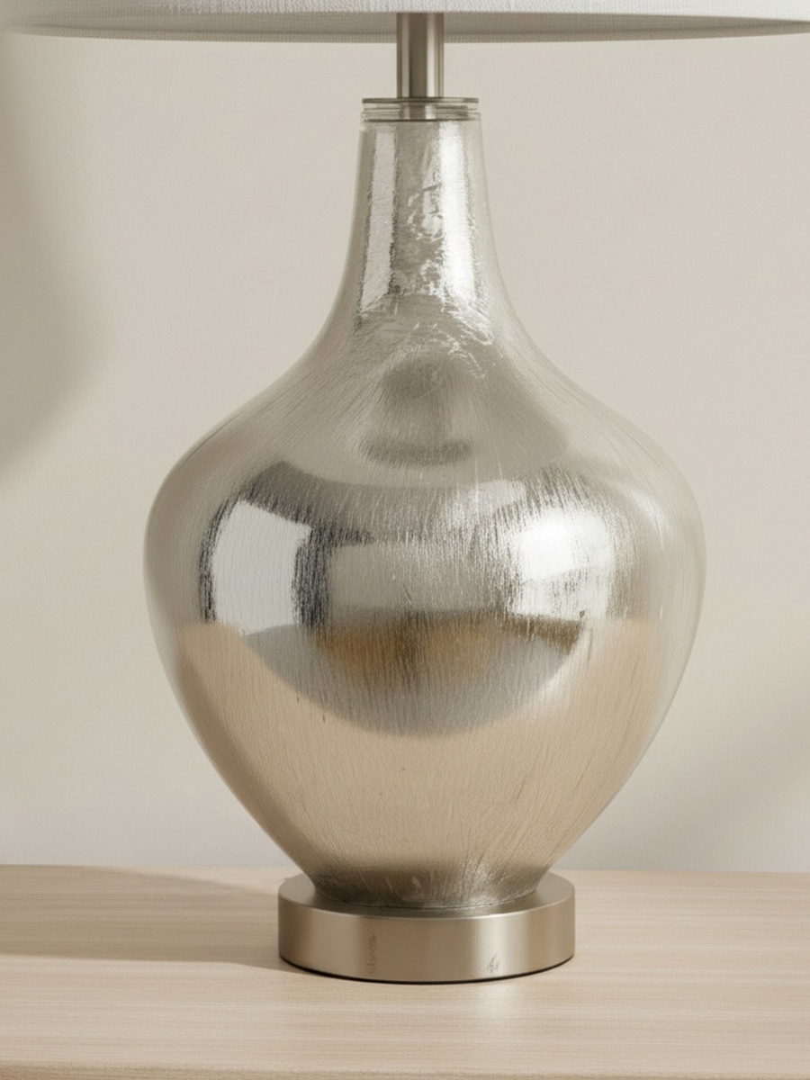 Merick Glass Table Lamp with Linen Shade - 35x63 cm
