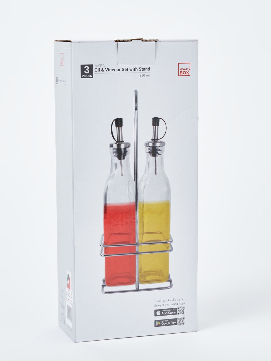 Myra Oil and Vinegar Bottle Set with Stand - 250 ml