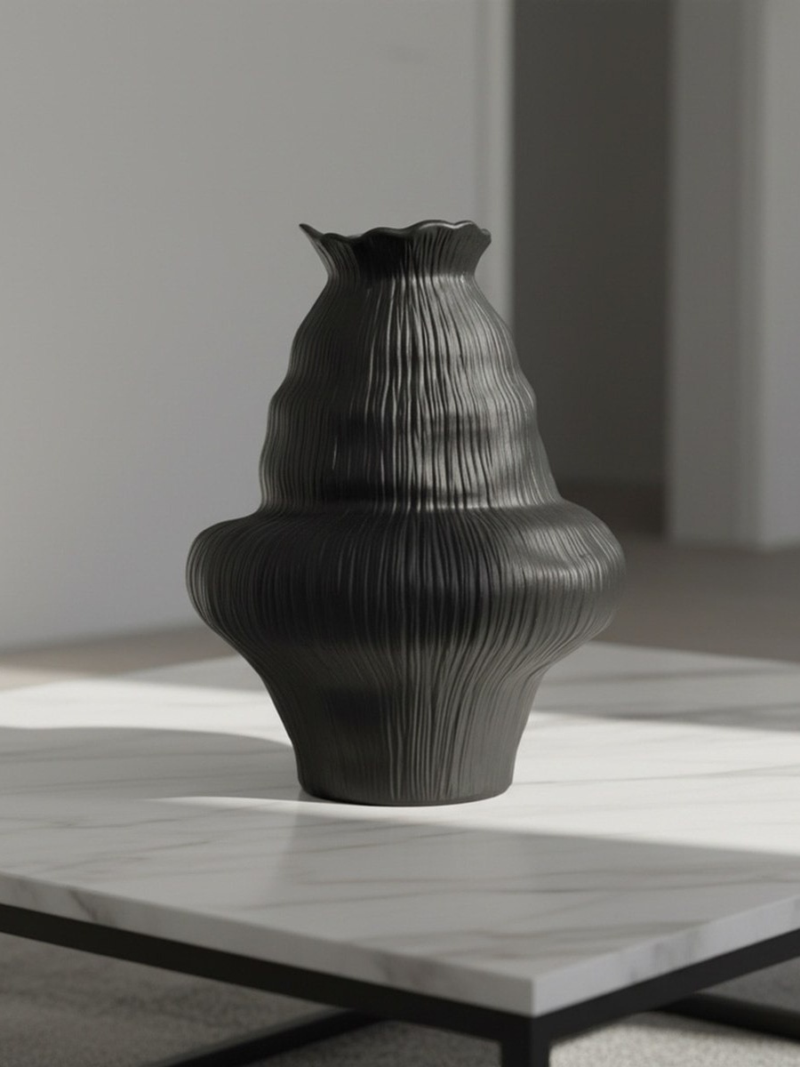 Sansa Truffle Decorative Ceramic Textured Vase - 23.5x23.5x30.5 cm