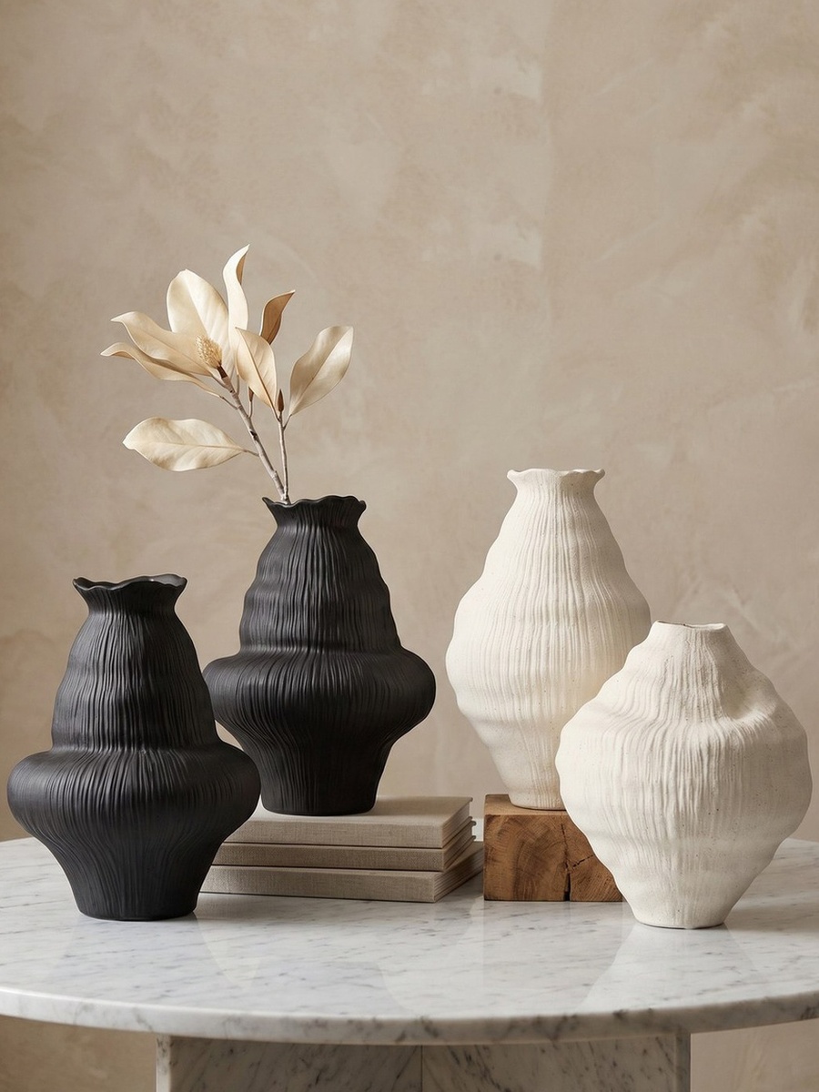 Sansa Truffle Decorative Ceramic Textured Vase - 23.5x23.5x30.5 cm