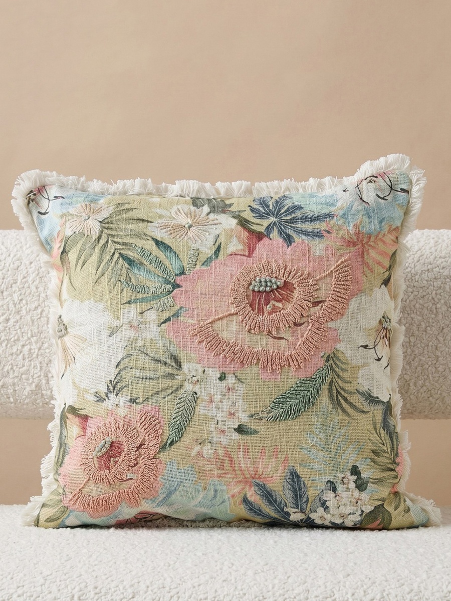 Soft Summer Bird and Flora Filled Cushion - 50x50 cm