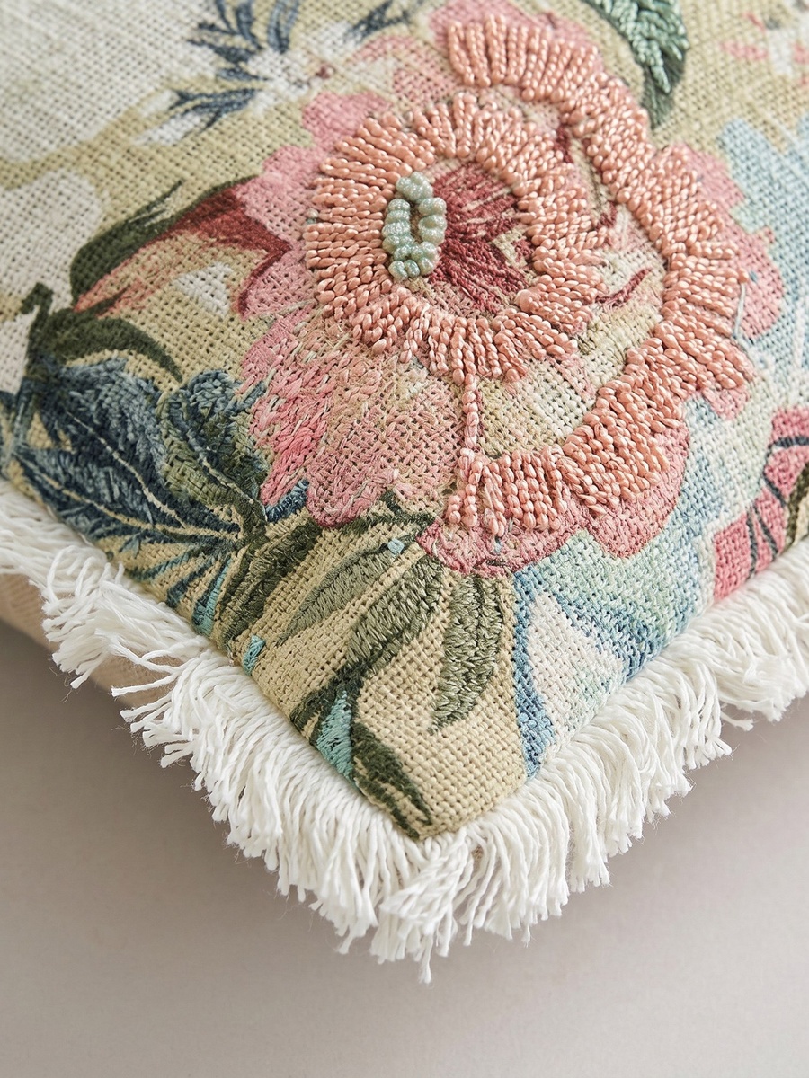 Soft Summer Bird and Flora Filled Cushion - 50x50 cm
