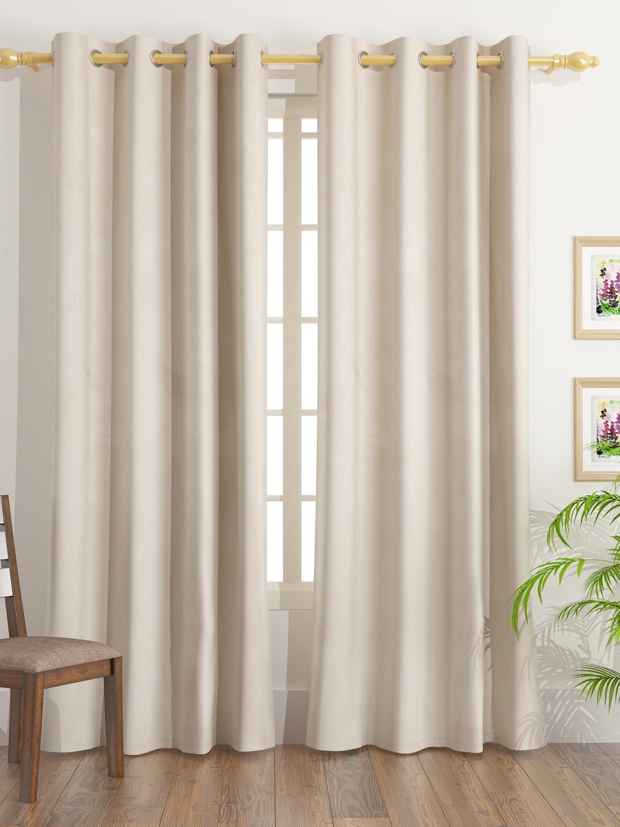 Dove Dimout Velvet Curtain Pair - 135x300 cm