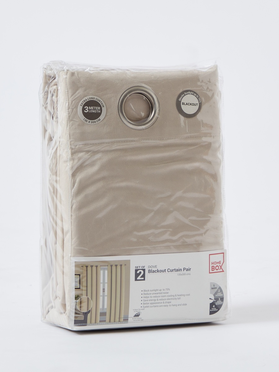 Dove Dimout Velvet Curtain Pair - 135x300 cm