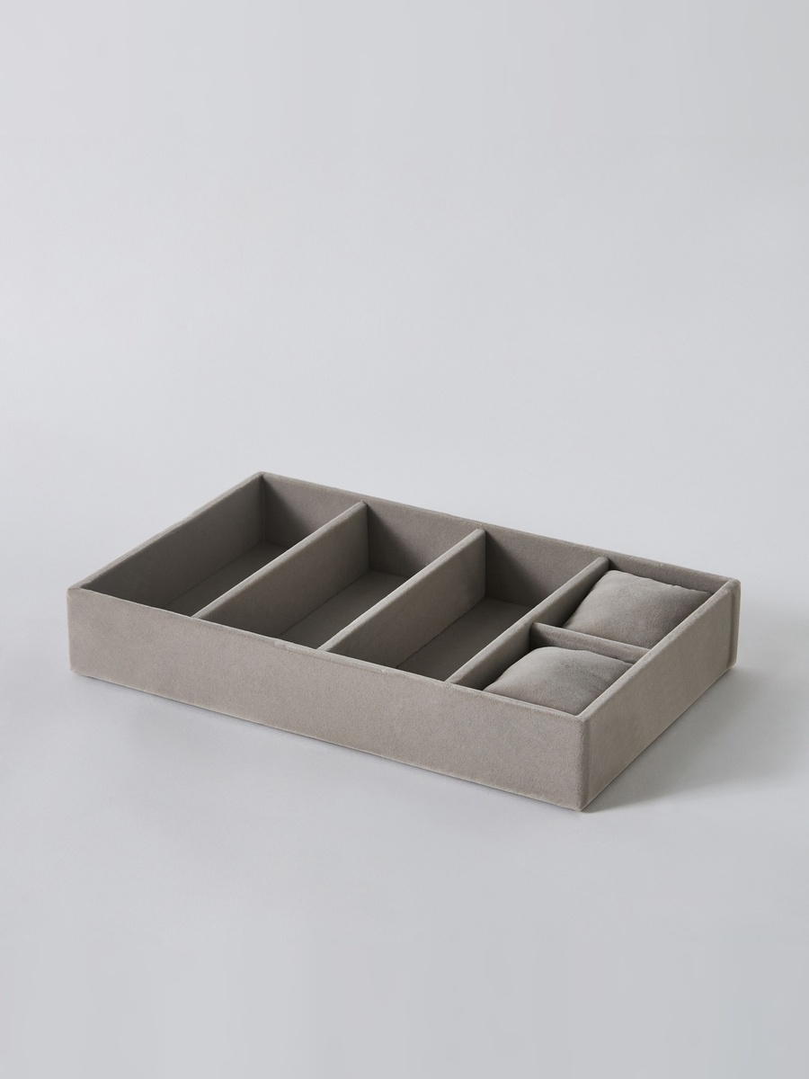 Velour 5-Compartment Jewellery Tray with 2 Pillows for Watches