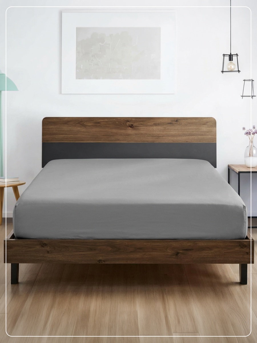 1-Piece Super King Fitted Sheet, 200x200cm - Grey