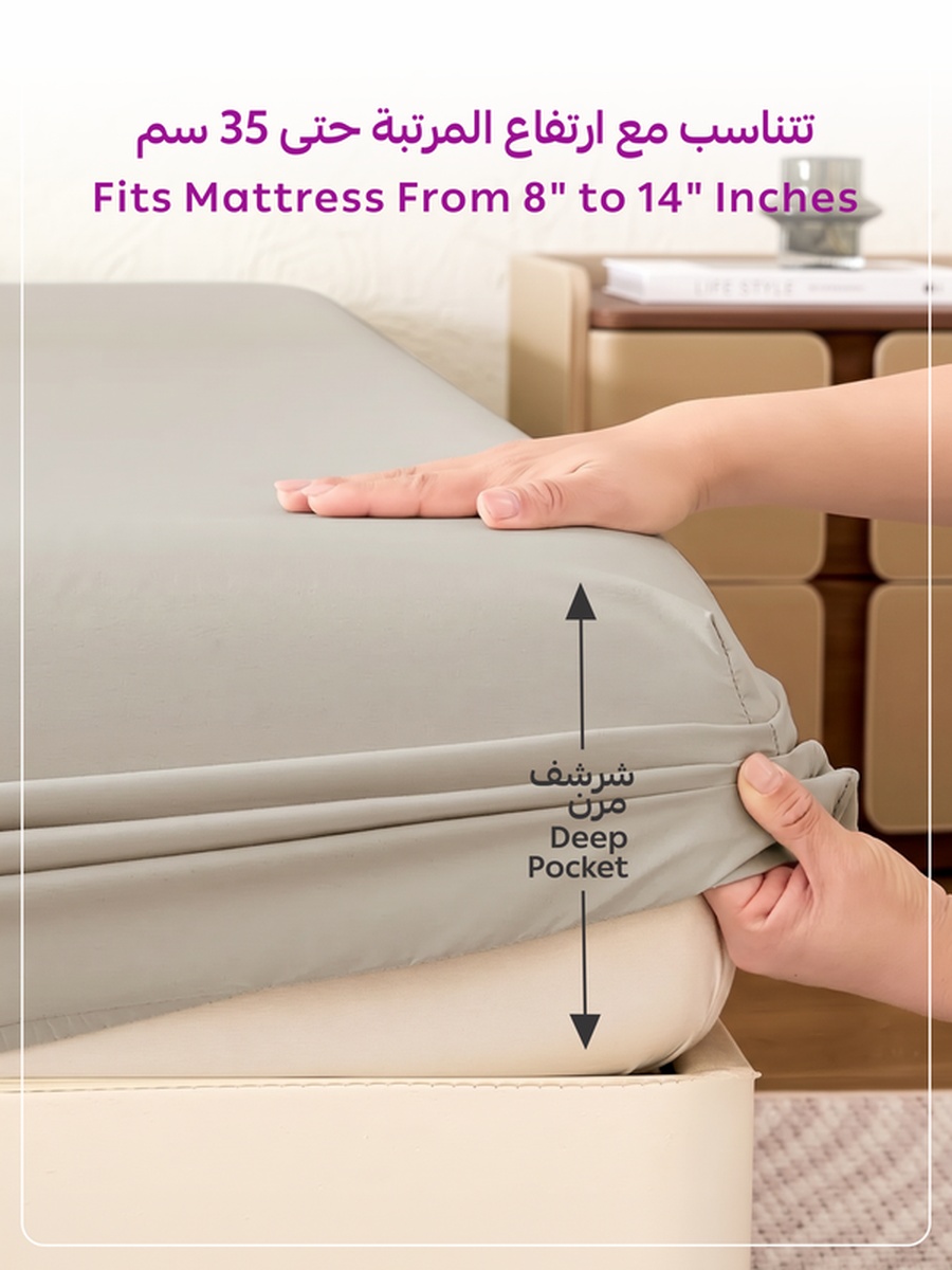 1-Piece King Fitted Sheet, 180x200cm - Silver