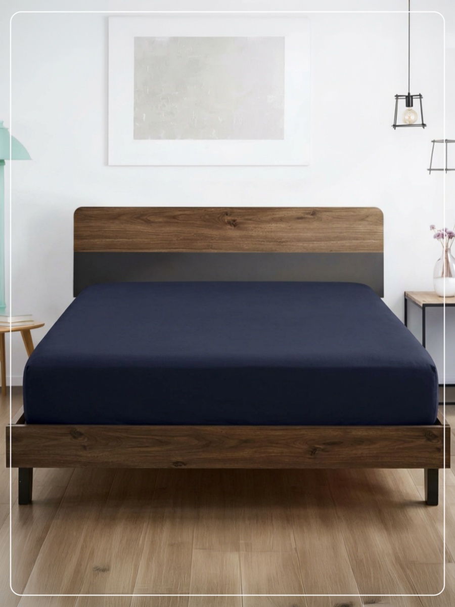 1-Piece Queen Fitted Sheet, 160x200cm - Navy Blue
