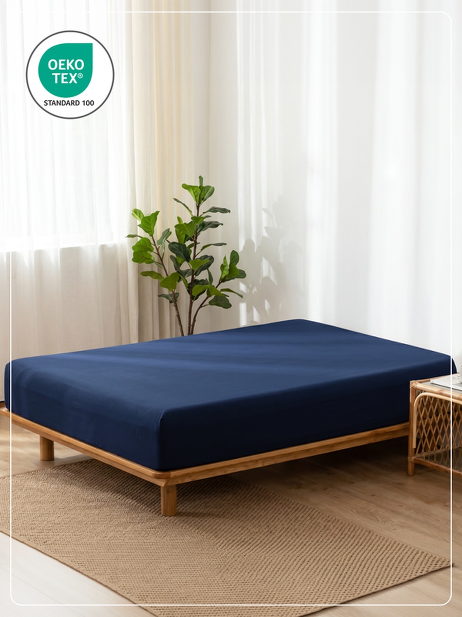 1-Piece Queen Fitted Sheet, 160x200cm - Navy Blue