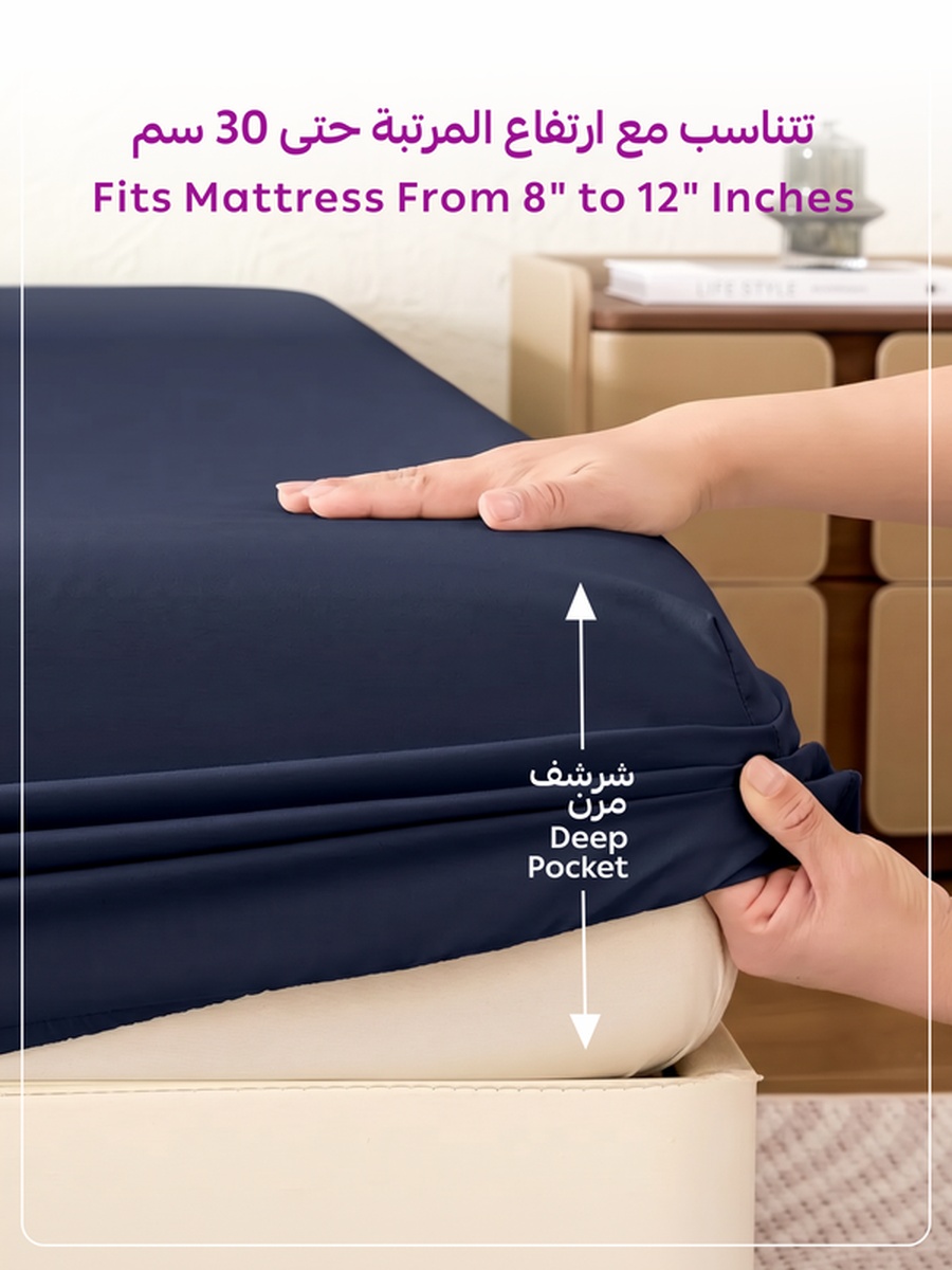1-Piece Queen Fitted Sheet, 160x200cm - Navy Blue