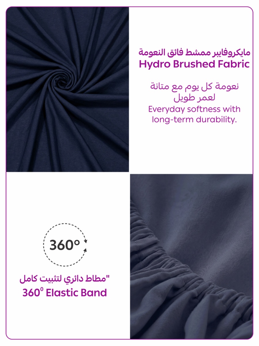 1-Piece Queen Fitted Sheet, 160x200cm - Navy Blue