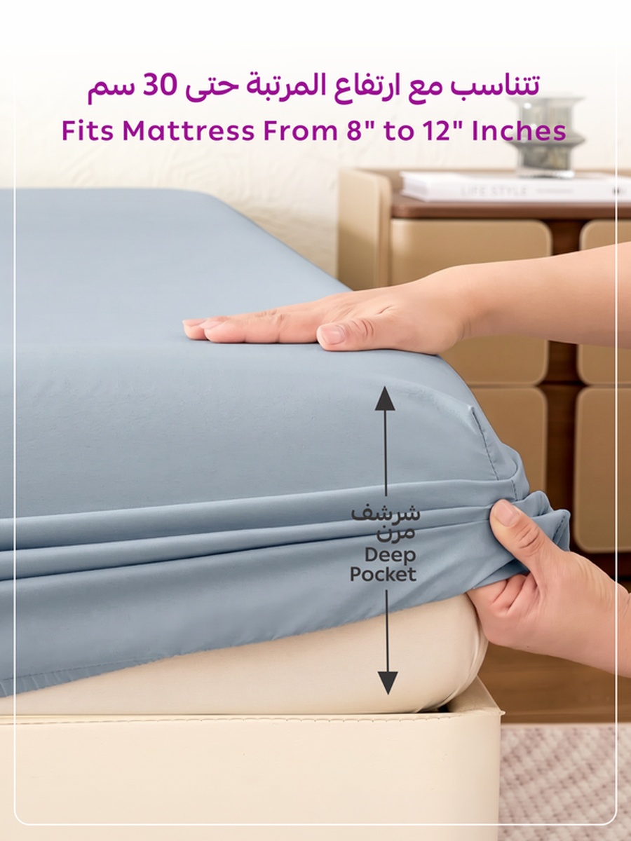 1-Piece Queen Fitted Sheet, 160x200cm - Blue