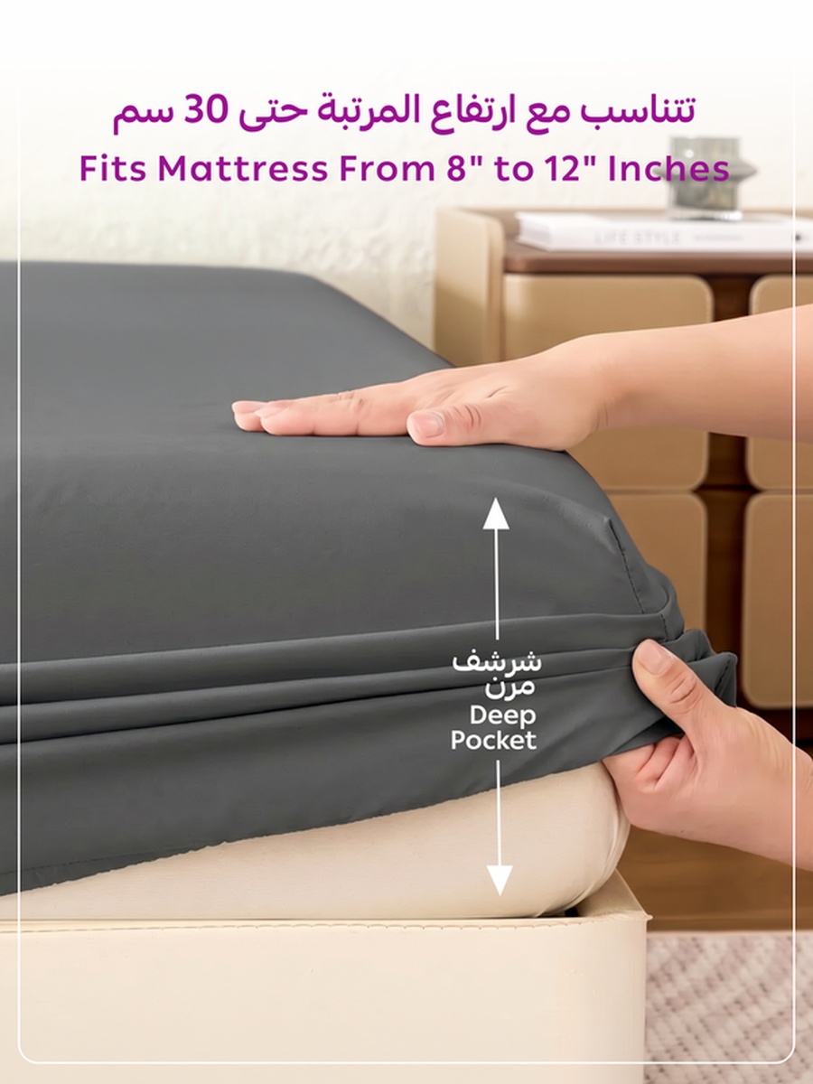 1-Piece Twin Fitted Sheet, 120x200cm - Charcoal
