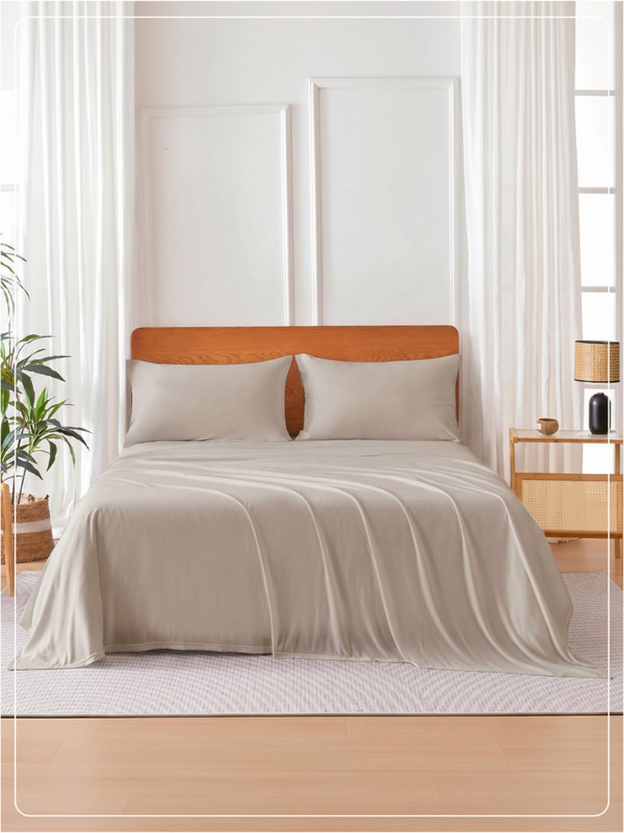 4-Piece Super King Bed Sheet Set 200x200 and 35cm, Wrinkle Resistant - Cream