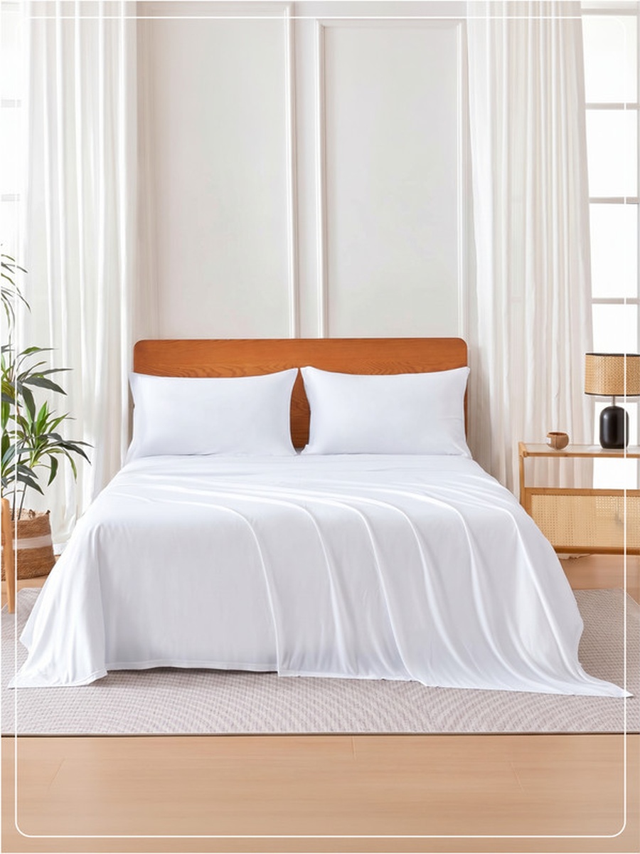 4-Piece Super King Bed Sheet Set, 200x200x35 cm - White