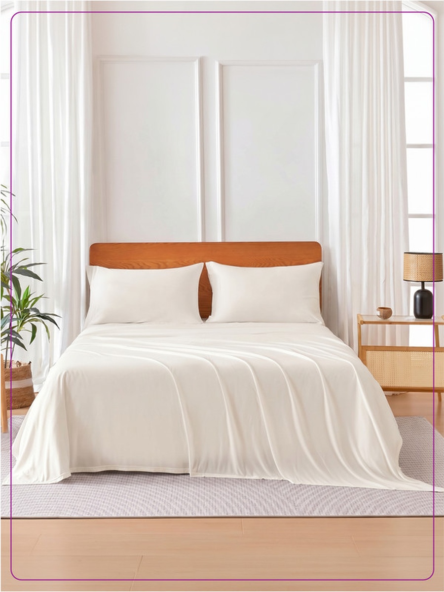 4-Piece Super King Bed Sheet Set 200x200 and 35cm, Wrinkle Resistant - Nude
