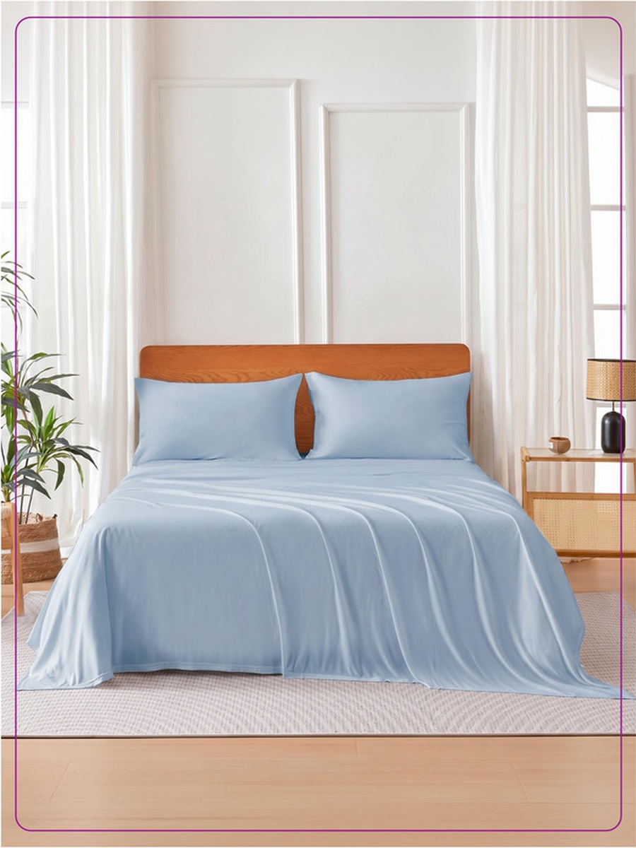 4-Piece Super King Bed Sheet Set 200x200 and 35cm, Wrinkle Resistant - Blue