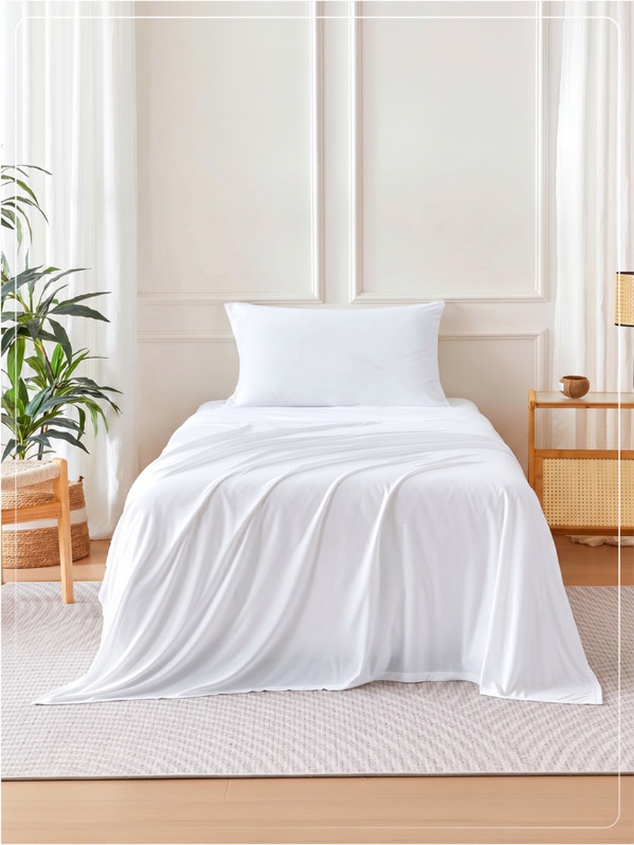 3-Piece Twin Bed Sheet, Set 120x200 and 30cm, Wrinkle Resistant - White
