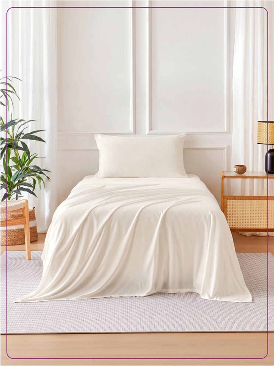 3-Piece Twin Bed Sheet, Set 120x200 and 30cm, Wrinkle Resistant - Nude