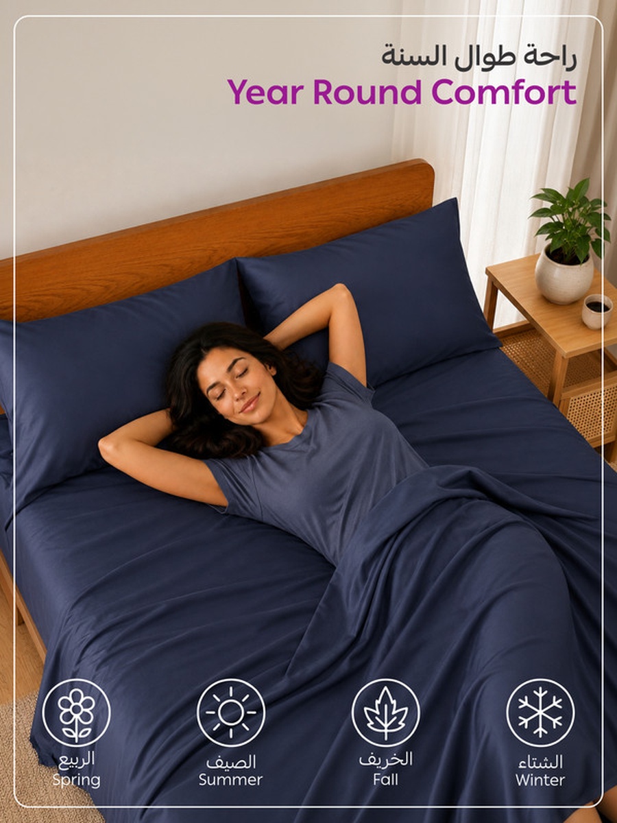 3-Piece Twin Bed Sheet, Set 120x200 and 30cm, Wrinkle Resistant - Navy Blue