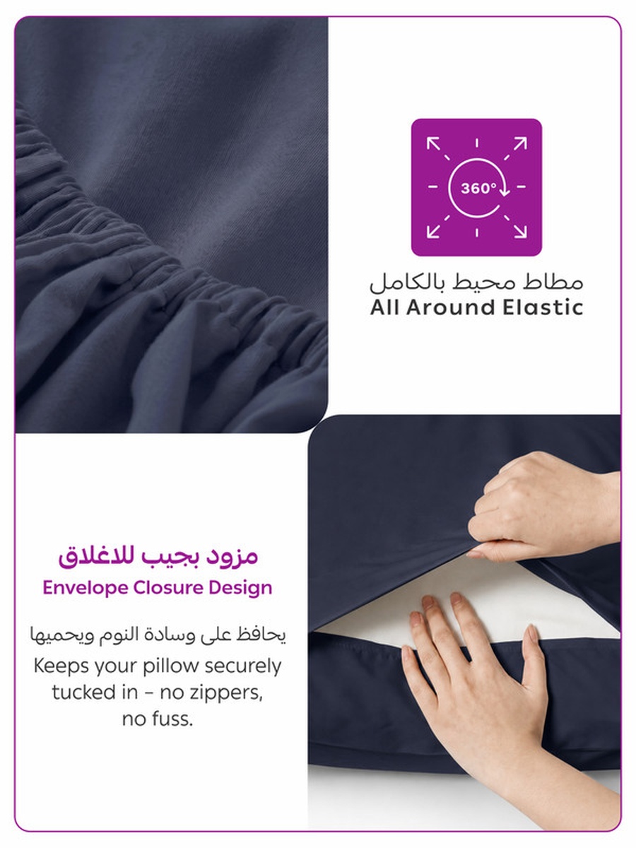 3-Piece Twin Bed Sheet, Set 120x200 and 30cm, Wrinkle Resistant - Navy Blue