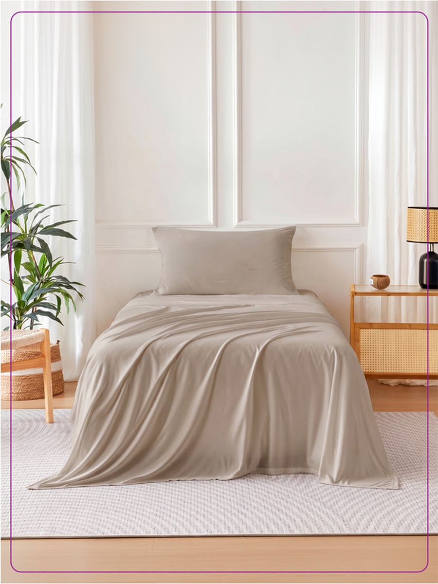 3-Piece Twin Bed Sheet, Set 120x200 and 30cm, Wrinkle Resistant - Beige