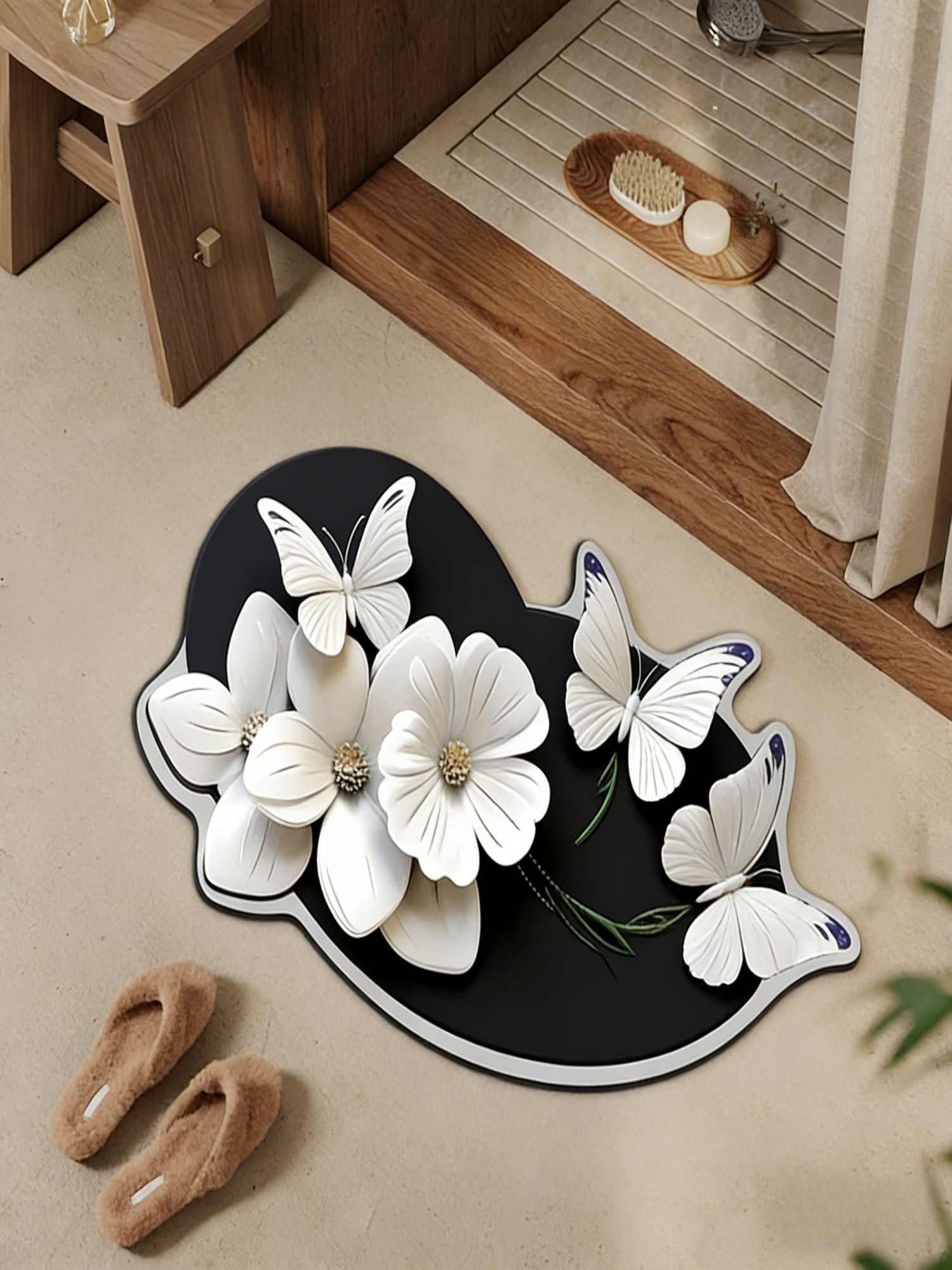 Floral Pattern Non-Slip Bathroom Mat