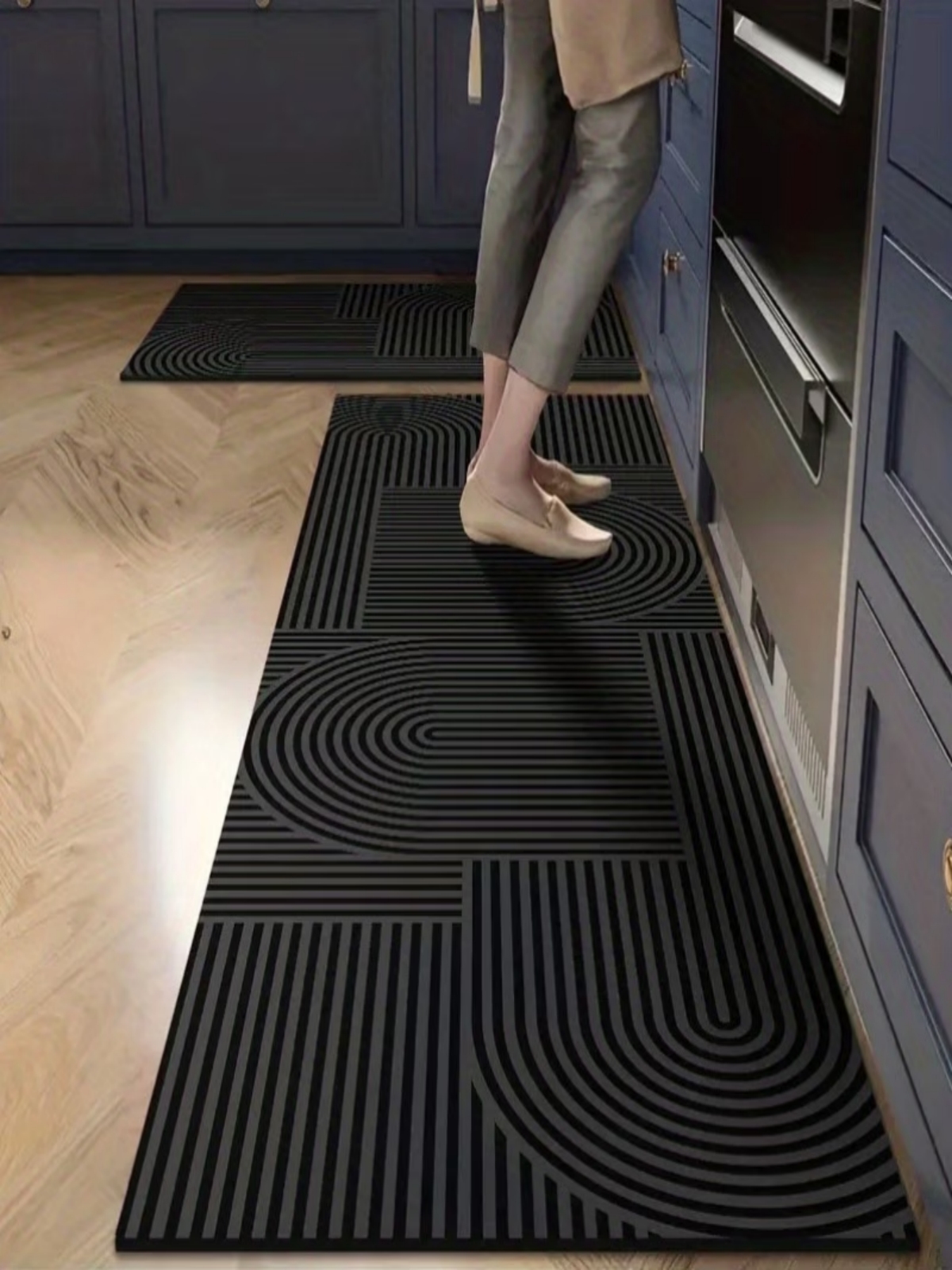 2-Piece Anti-Slip Kicthen Mat, Black