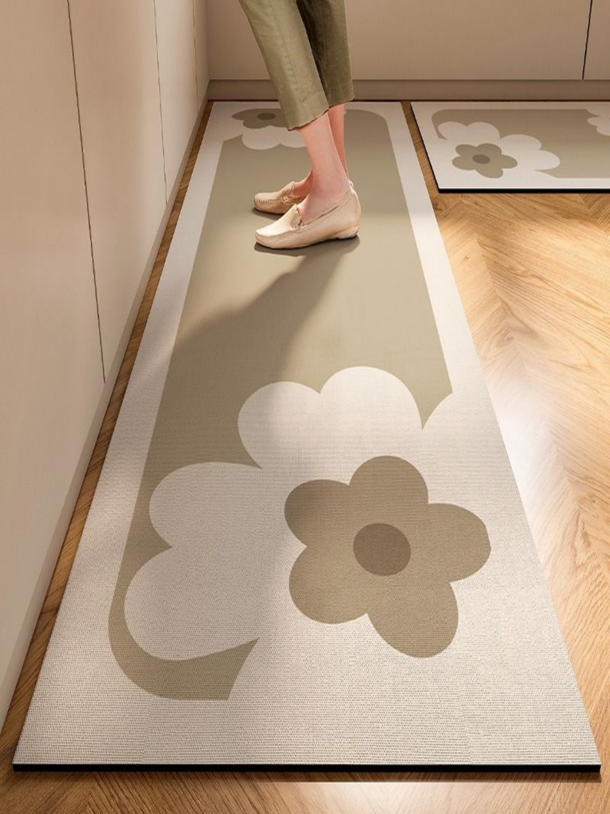 2-Piece Slip-Resistant Floral Print Kitchen Mat