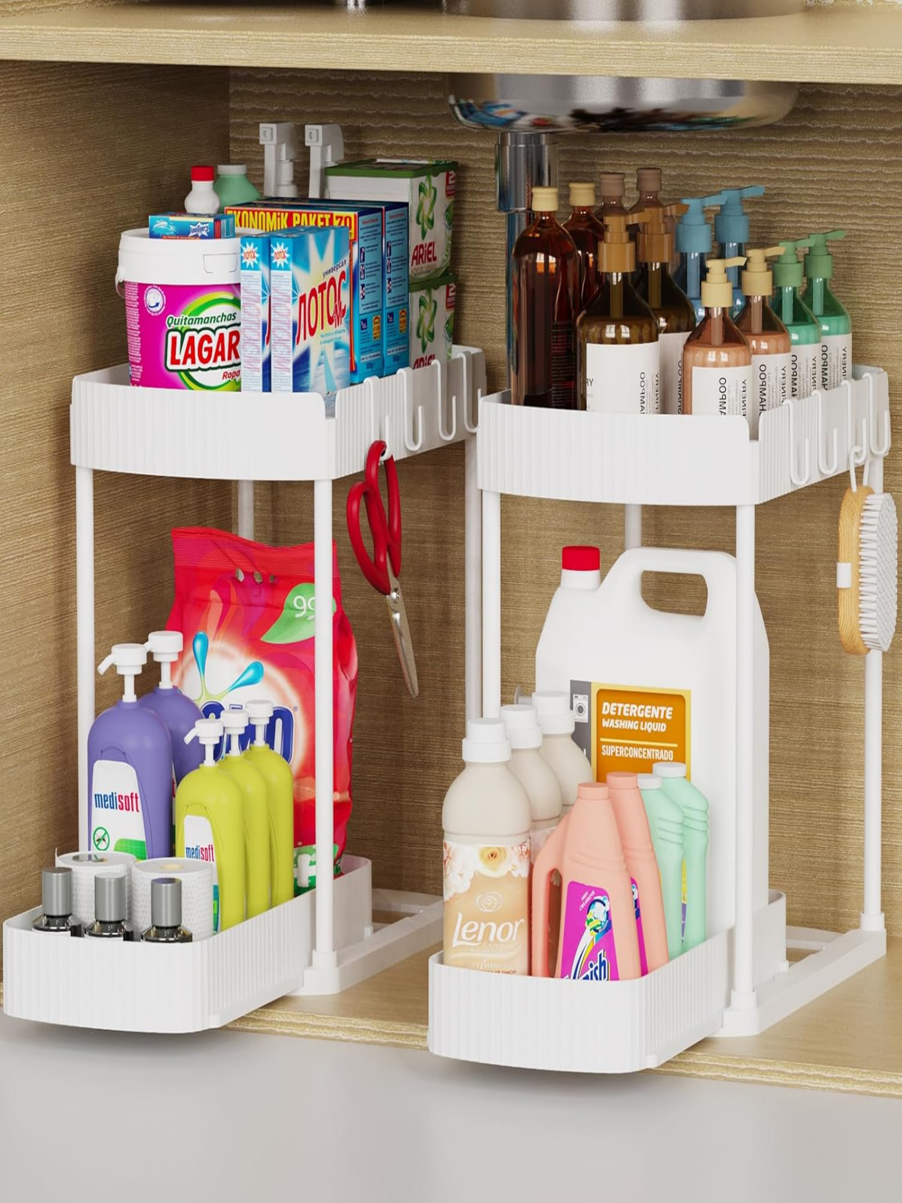 White 2-Tier Pull-Out Under-Sink Storage Rack Organizer