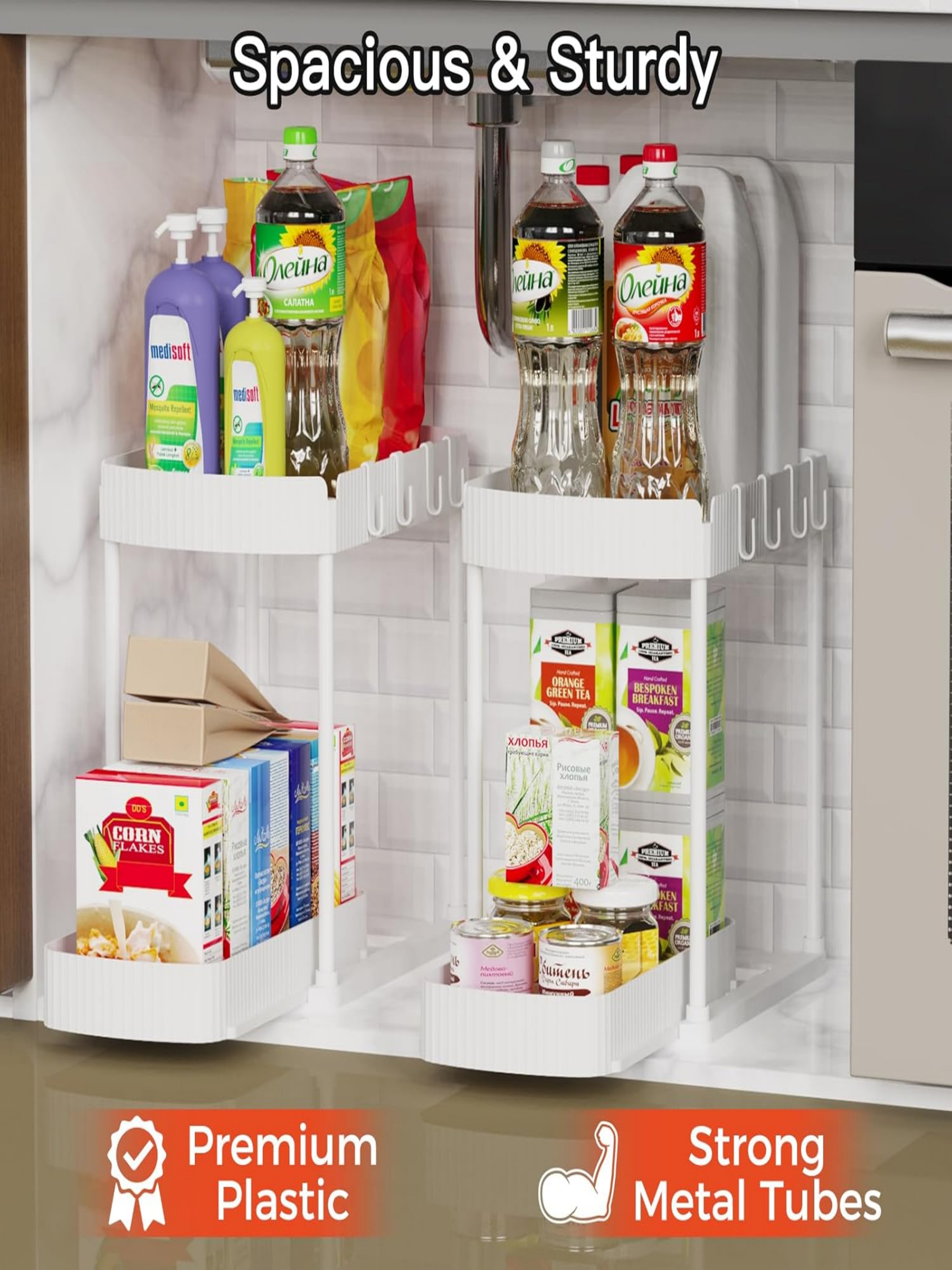 White 2-Tier Pull-Out Under-Sink Storage Rack Organizer
