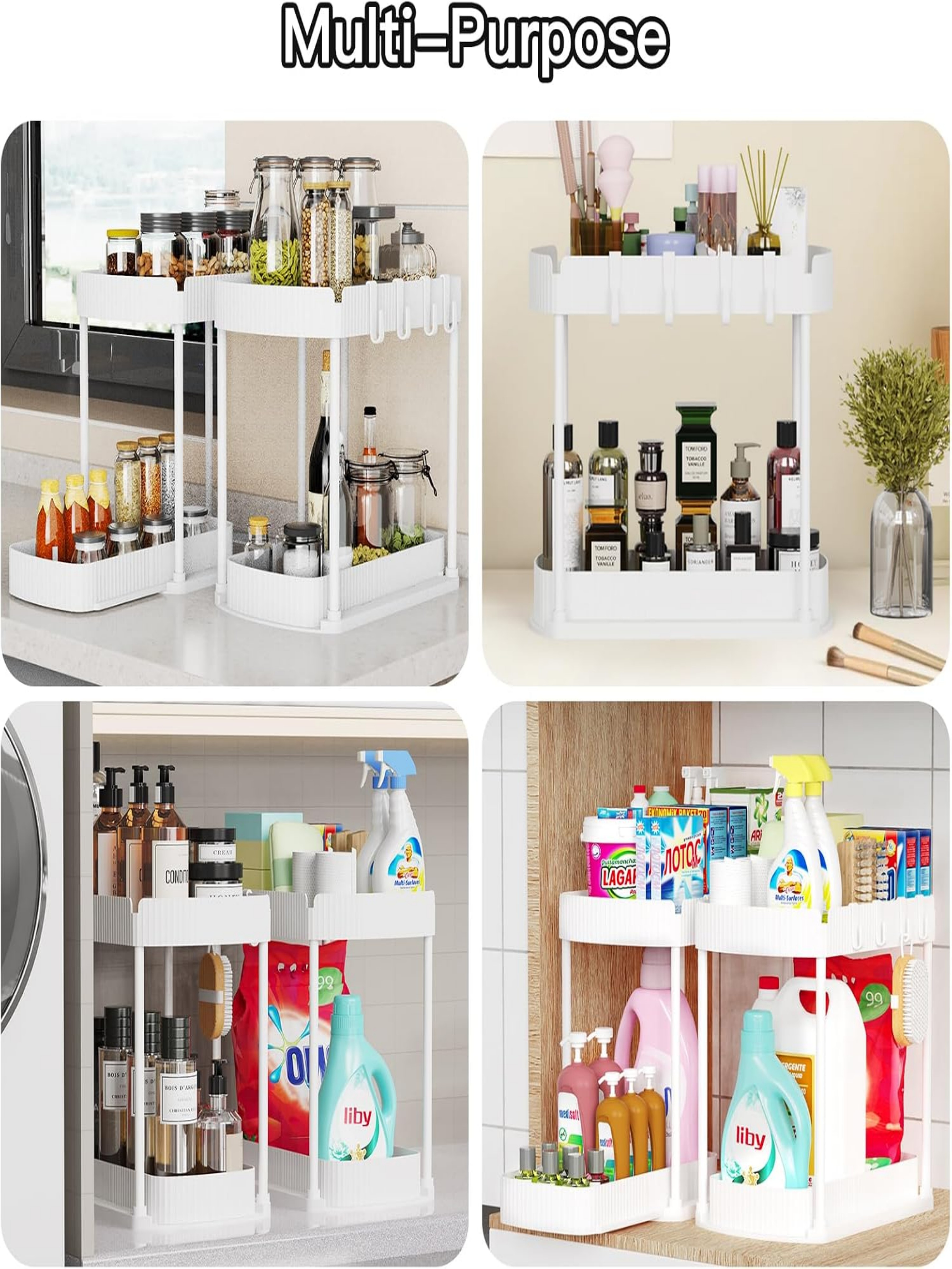 White 2-Tier Pull-Out Under-Sink Storage Rack Organizer